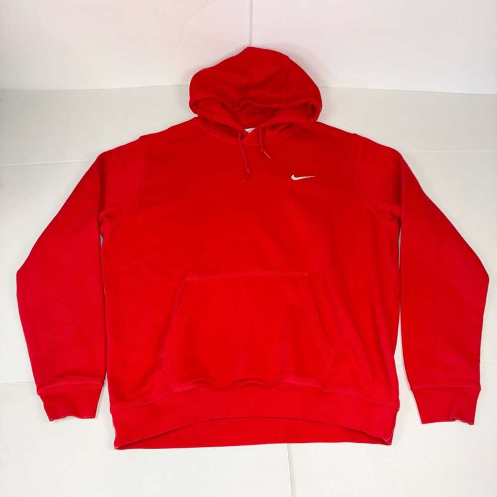 Nike Red Pullover Men Hoodie Sweatshirt Embroidered Swoosh Size XL